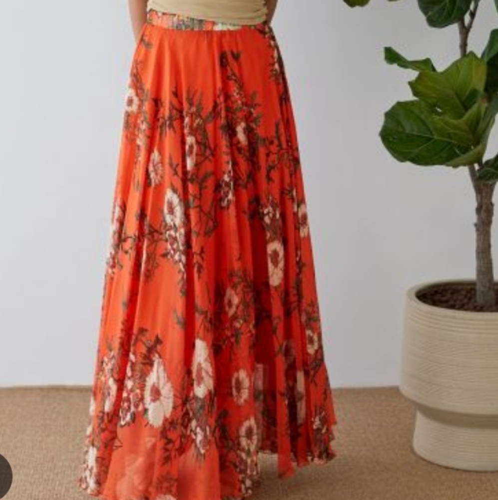 Colors Orange Flowers Skirt Long Maxi Holiday Women